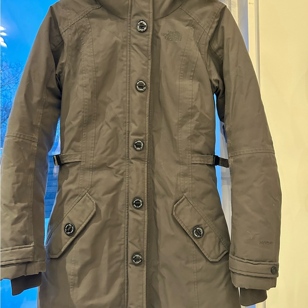 The North Face Taupe Magnetic Buttons with inner Zipper Winter Coat